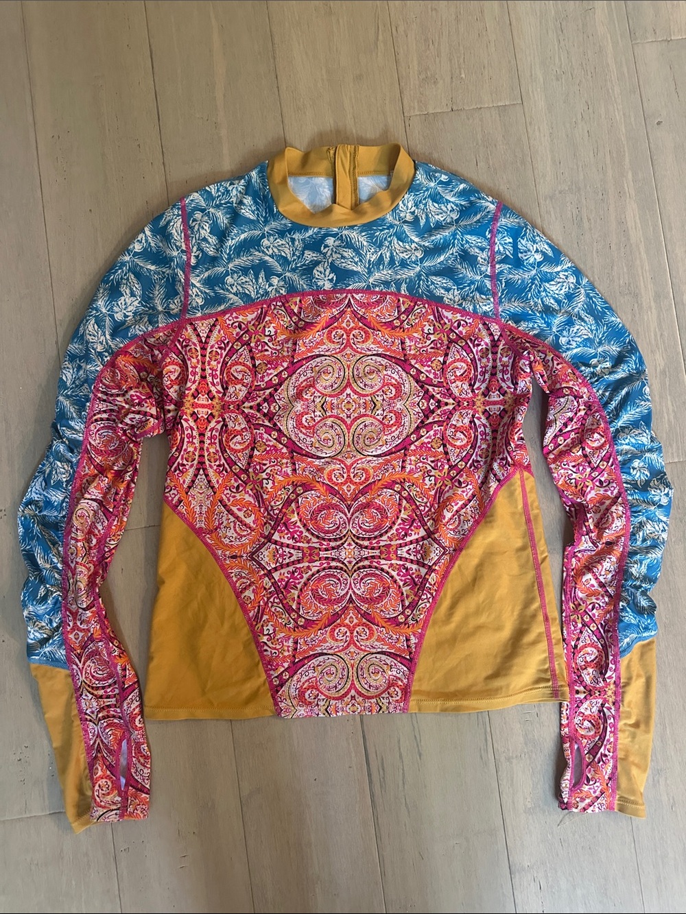 Free People Long Sleeve Color block Floral Paisley Swim Rash Guard